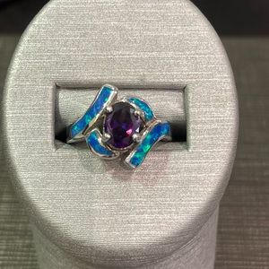 .925 created Amethyst and Blue Opal ring